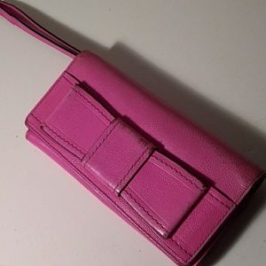 Kate Spade Pink bow leather fold wallet wristlet